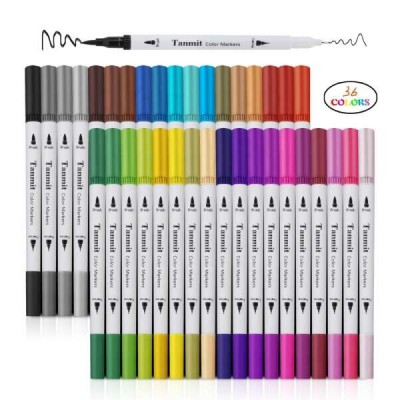 36 Colors Reaeon Brush Marker Pens Dual Tips Magicfly Watercolor Dual Brush Pen with Fineliner  for Adult Coloring Books